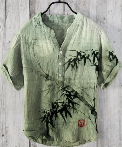 Bamboo Forest Full Moon Night Japanese Art Linen Blend Shirt