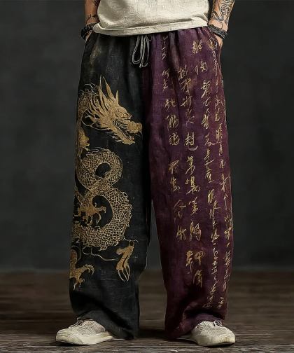 Japanese Art Retro Dragon Pattern Leisure Long Pants