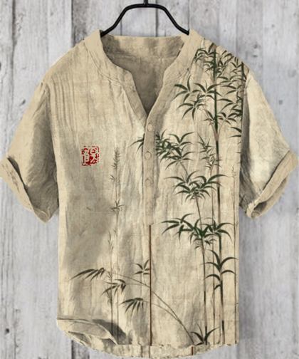 Bamboo Japanese Art Linen Blend Shirt