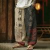 Men's Retro Japanese Calligraphy And Dragon Art Pattern Linen Blend Pants